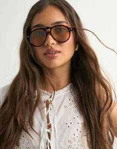 Havana Piloten Sonnenbrille für Damen, vintage Doppelsteg UV-Schutz Sonnenbrille.