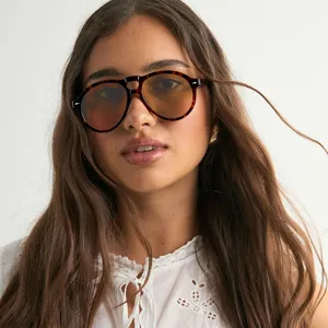 Retro Leoparden-Pilot-Sonnenbrille Für Herren Damen Vintage UV400 Schutz Doppelsteg Oversize Quadratische Mode-Sonnenbrille