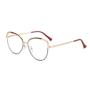 Women Cat Eye Blue Light Blocking Glasses Metal Gold Red Optical Spectacle Frames