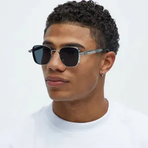 Lunettes de Soleil Steampunk Carrées Rétro pour Hommes Femmes Monture en Métal Hip Hop Mode Protection UV400 Lunettes Accessoires