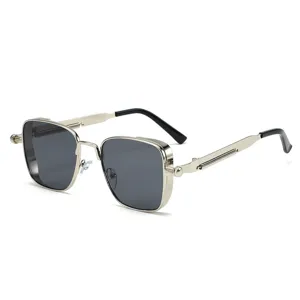 Lunettes de soleil steampunk carrées rétro pour hommes, lunettes de soleil vintage en métal.