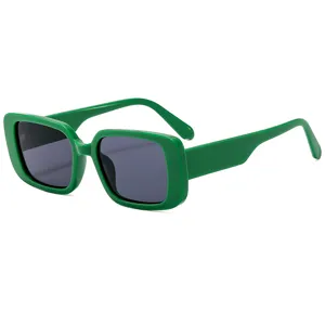 Retro klobige quadratische Sonnenbrille für Damen und Herren, dicker Rahmen grün.