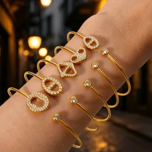 Vergoldeter Edelstahl Zirkon Ankerketten Manschettenarmband Set für Damen stilvoll