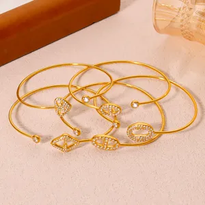 Vergoldete edelstahl zirkonia offene armreifen mode damen schmuck set schöne stücke
