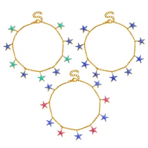 Zomerse oceaan stijl geëmailleerd ster enkelbandje, kleurrijke ster ketting voor dames.