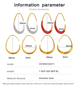 Boucles d'oreilles créoles en forme de C bicolores plaquées or 18K en acier inoxydable dimensions.