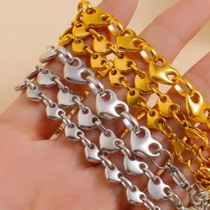 Stainless steel heart chain bracelet, gold and silver interlocking heart jewelry fashion gift.