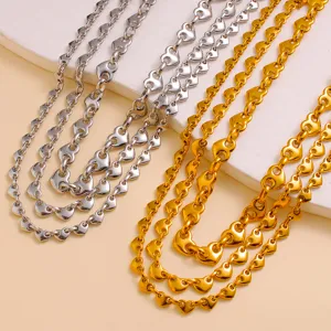 Fashion stainless steel heart link chain necklace bracelet for women elegant gold silver jewelry