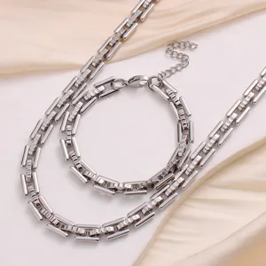 Conjunto de collar y pulsera de cadena de eslabones de acero inoxidable, estilo hip-hop.