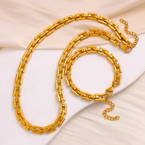 Conjunto de collar y pulsera de cadena de eslabones de acero inoxidable dorado, joyería hip-hop.