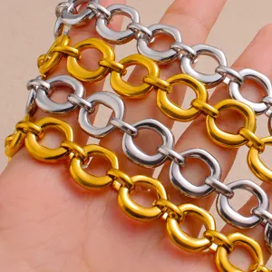 Stainless steel O-ring chain bracelet, trendy geometric fashion link jewelry for women.