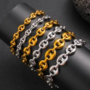 Stainless steel coffee bean chain necklace bracelet set gold silver fashion jewelry