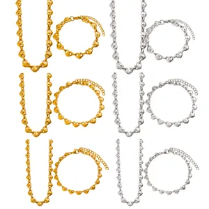 Fashion stainless steel heart necklace bracelet set, elegant 18k gold silver jewelry for women