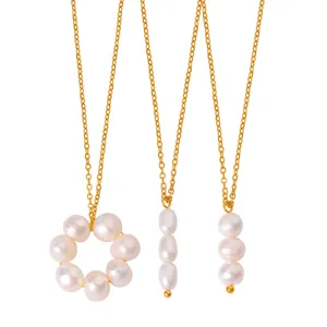 Gold-plated chain pearl pendant necklace elegant flower style jewelry daily fashion wear