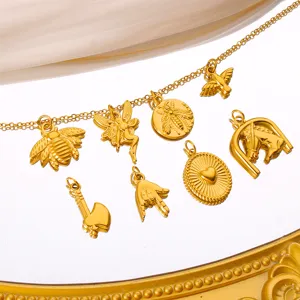 Pendentif Seul Sans Chaîne en Acier Inoxydable Minimaliste Or Animal Abeille Cheval Fée Oiseau Cœur Hache Geste Main Pendentifs DIY