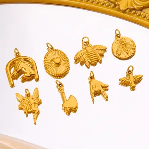 Lot de pendentifs en métal doré avec motifs d'animaux géométriques pour fabrication bijoux.