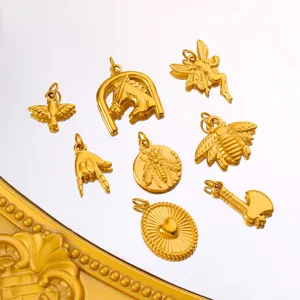 Ensemble de pendentifs animaux en acier dore, breloques de bijoux geometriques minimalistes.