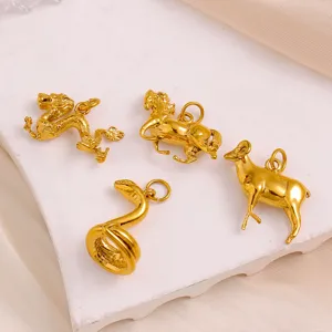 Exquisite 18K gold plated Chinese zodiac animal charms set, perfect for DIY jewelry making.