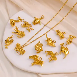 Gold-plated Chinese zodiac animal charms set, 12 zodiac signs DIY pendants for jewelry making.