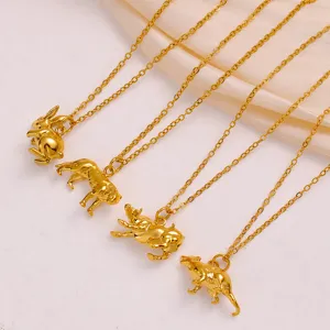 Exquisite gold-plated Chinese zodiac animal pendant necklaces set, elegant daily jewelry style.