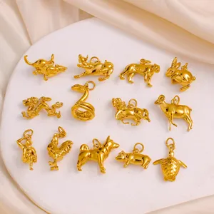 18K Gold Plated Chinese Zodiac Animal DIY Charms Set Cute Copper Pendants Jewelry Making