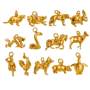Set of 13 gold Chinese zodiac animal pendants DIY jewelry charms accessories for necklace.