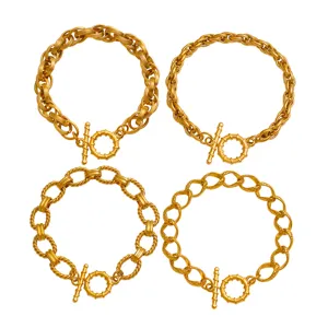 Thick rope twist titanium steel 18K gold plated bracelet unisex European and American jewelry