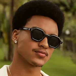 Modische retro polygonale schwarze Sonnenbrille für Damen und Herren, Sonnenschutz.