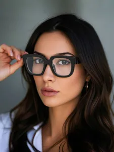 Chic black square frame glasses for women and men, stylish anti-blue light optical eyewear.
