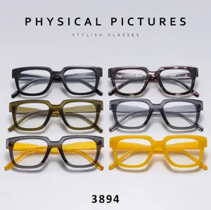 Thick frame square glasses for men and women, stylish vintage clear blue light blocking eyewear.