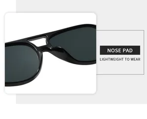 Nahaufnahme des Nasenstegs der schwarzen Piloten-Sonnenbrille, leicht und angenehm zu tragen.