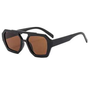 Modische dicke Rahmen geometrische Sonnenbrille für Damen, trendige braune Doppelsteg Brille.