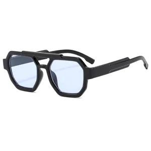 Trendy square double-bridge sunglasses with light blue ocean lenses for men and women stylish.