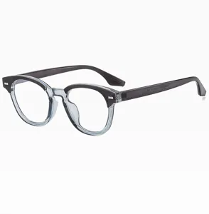 Retro Halbgestell runde optische Brillenmontur, leichte transparente blaue Blaulichtbrille.