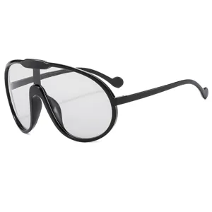 Modische Oversize Einteilige Klarglas Sonnenbrille für Damen und Herren schwarzer Rahmen