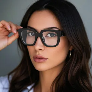 Euro-American Square Frame Blue Light Blocking Eyeglasses Fashion Full Rim Plain Glasses For Unisex Daily Wear
