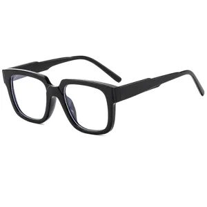 Classic thick black square frame glasses for men and women, anti blue light clear lenses.