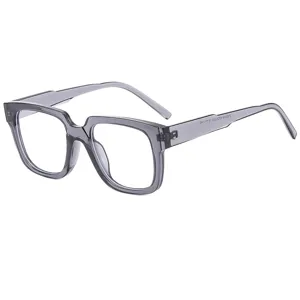 Translucent grey square optical glasses for men and women, stylish blue light blocking frame.