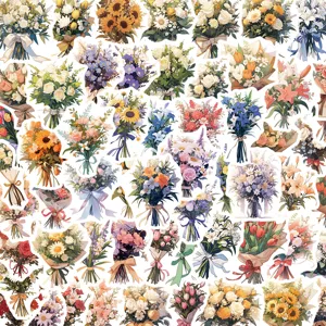 Adesivi Romantici con Bouquet di Fiori Decalcomanie Floreali in Vinile Impermeabile per Custodia Telefono Skateboard Laptop Chitarra Casco