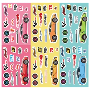 Conjunto de pegatinas de coches deportivos coloridos, adhesivos impermeables DIY para maletas.