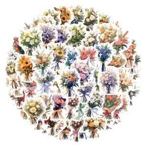 60pz Adesivi Bouquet di Fiori Romantici Decalcomanie Floreali Estetiche per Custodia Tele