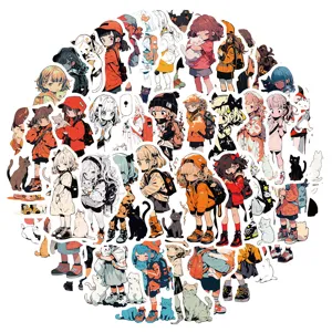 51pcs autocollants filles animées chats autocollants étanches mignons pour étui téléphone