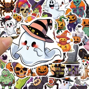 50pcs Halloween cartoon graffiti stickers cute ghost pumpkin waterproof decals for laptop cup