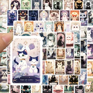 Cute cat tarot sticker detail view, waterproof vinyl decal for phone case and water cup decor.