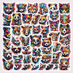 Colorful watercolor graffiti animal stickers for phone case water cup skateboard helmet waterproof