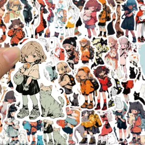 51 pcs anime mignons filles chats autocollants etanche pour gourde telephone coque deco