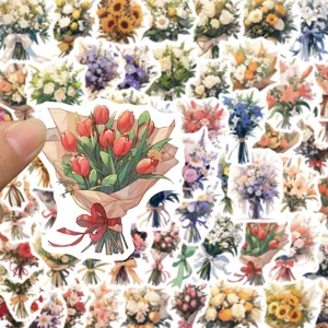 Set 60 adesivi bouquet di fiori romantici, graziosi sticker floreali per cover smartphone.