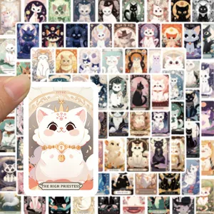 Cute cartoon cat tarot card waterproof stickers, 78pcs decorative decals for phone cases and water cups.