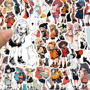 Jolis autocollants imperméables de fille d'anime et de chat pour coque de téléphone.