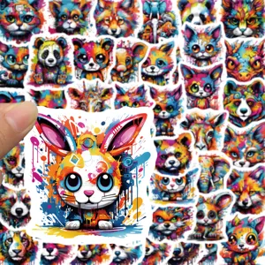 Close-up detail of colorful graffiti animal stickers waterproof vinyl sticker pack for daily decor.